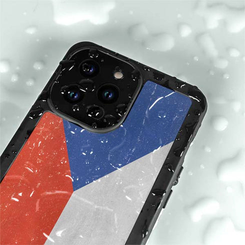Czech Republic Flag Distressed iPhone 14 Pro Max Waterproof Case